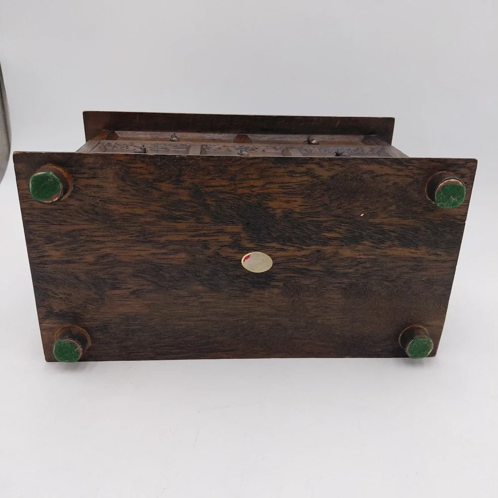 Vtg Mele ? Wooden Musical Jewelry Box 3 Drawer Mustard Yellow Works Storage